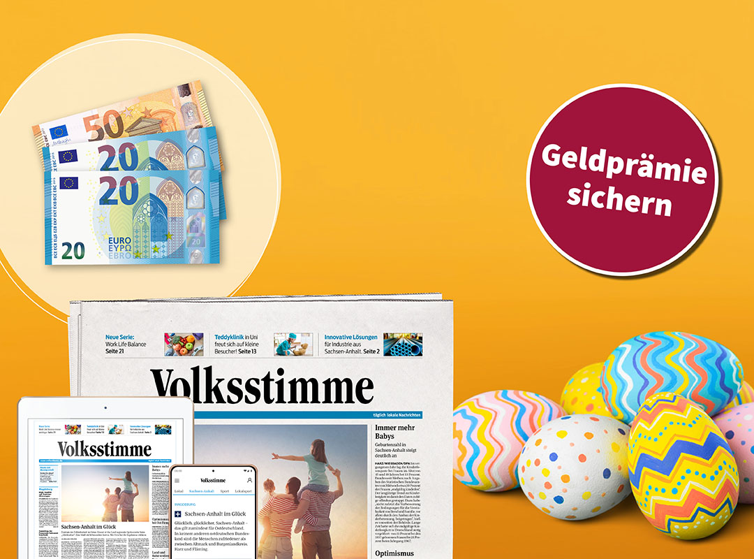 gedruckte und digitale Zeitung mit 90 Euro Geldprämie und Ostereiern